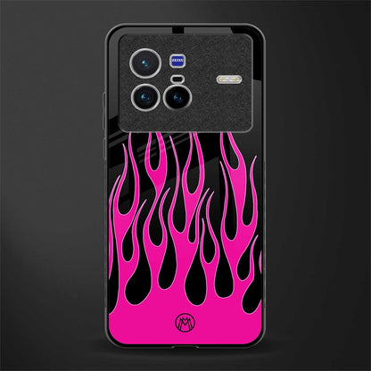 y2k black pink flames glass case for vivo x80 image
