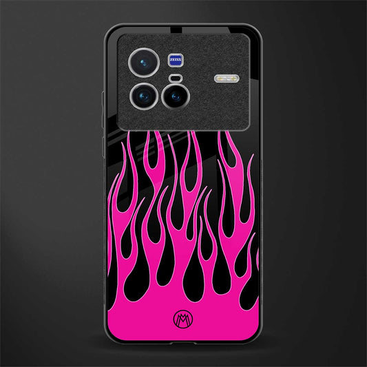 y2k black pink flames glass case for vivo x80 image