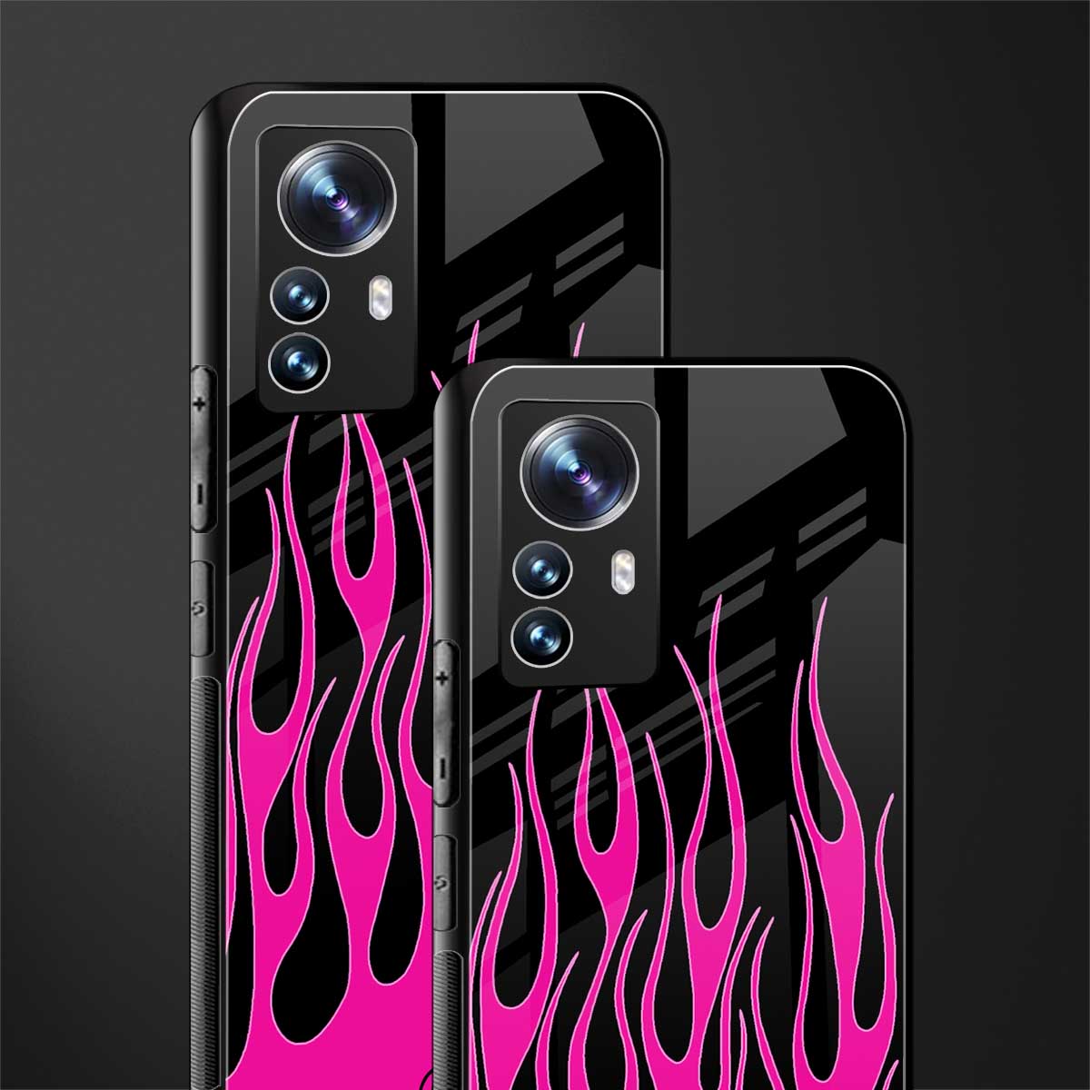 y2k black pink flames back phone cover | glass case for xiaomi 12 pro
