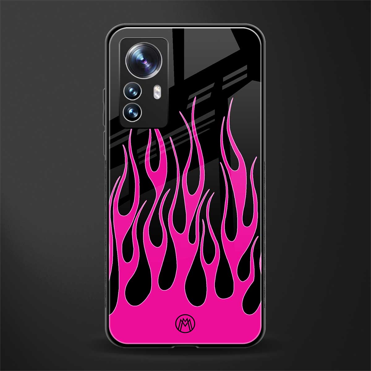 y2k black pink flames back phone cover | glass case for xiaomi 12 pro