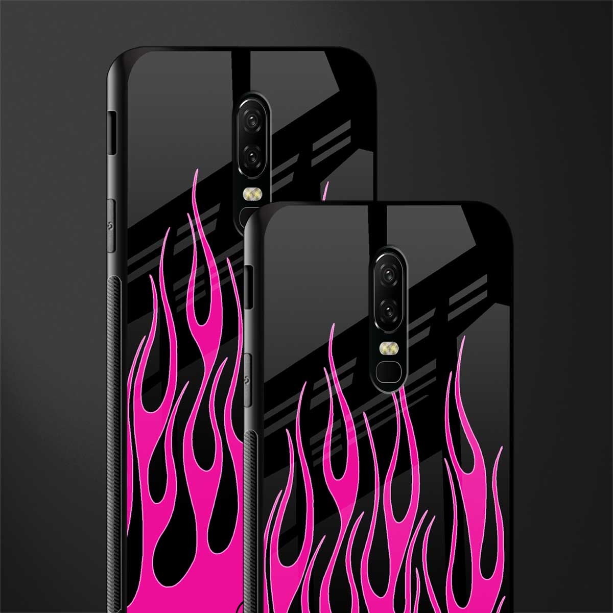 y2k black pink flames glass case for oneplus 6 image-2