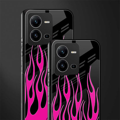 y2k black pink flames back phone cover | glass case for vivo v25-5g