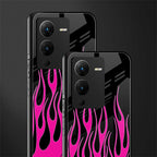 y2k black pink flames back phone cover | glass case for vivo v25 pro 5g