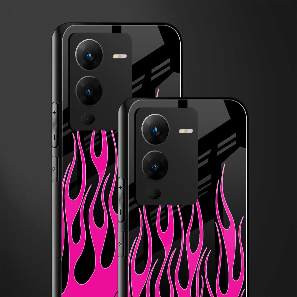 y2k black pink flames back phone cover | glass case for vivo v25 pro 5g