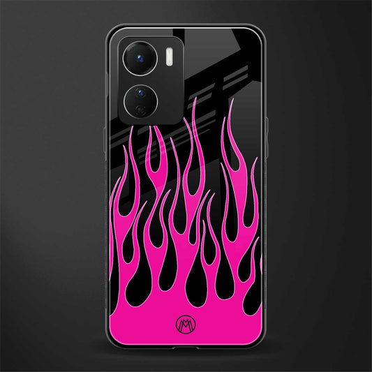 y2k black pink flames back phone cover | glass case for vivo y16