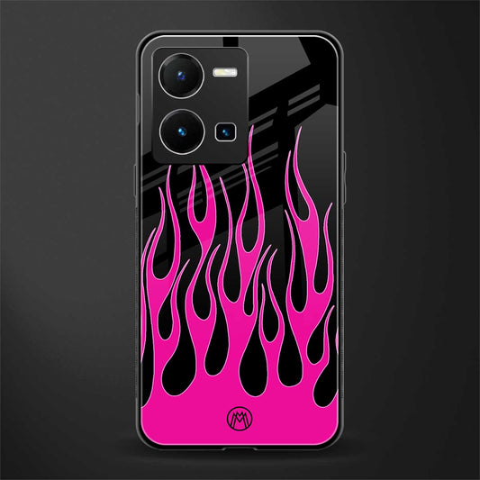 y2k black pink flames back phone cover | glass case for vivo y35 4g