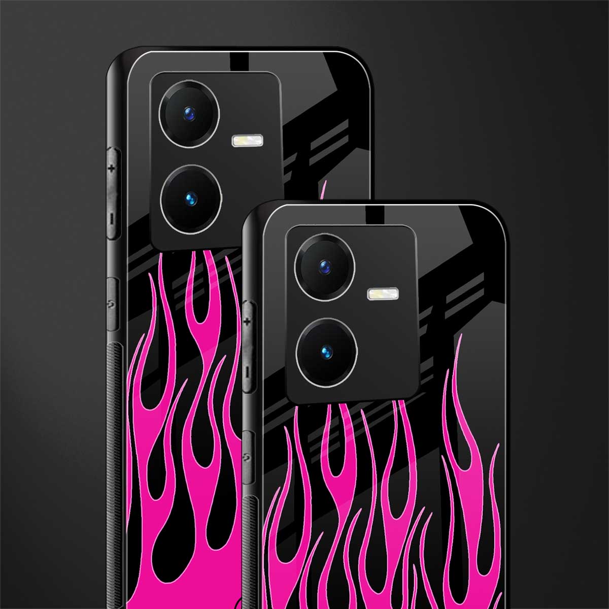 y2k black pink flames back phone cover | glass case for vivo y22