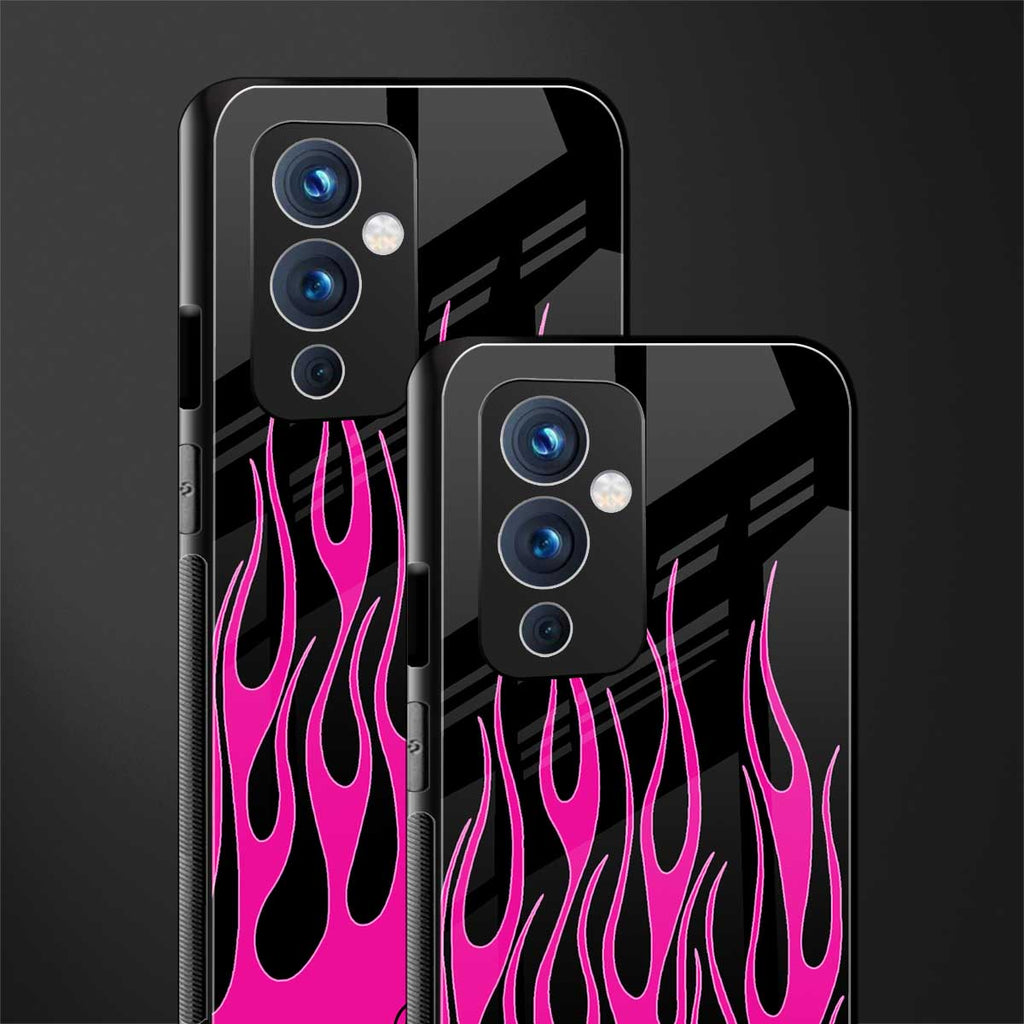 y2k black pink flames back phone cover | glass case for oneplus 9