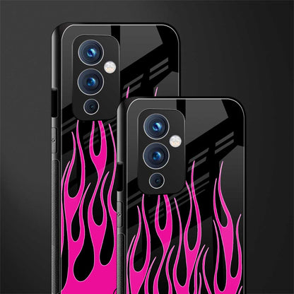 y2k black pink flames back phone cover | glass case for oneplus 9