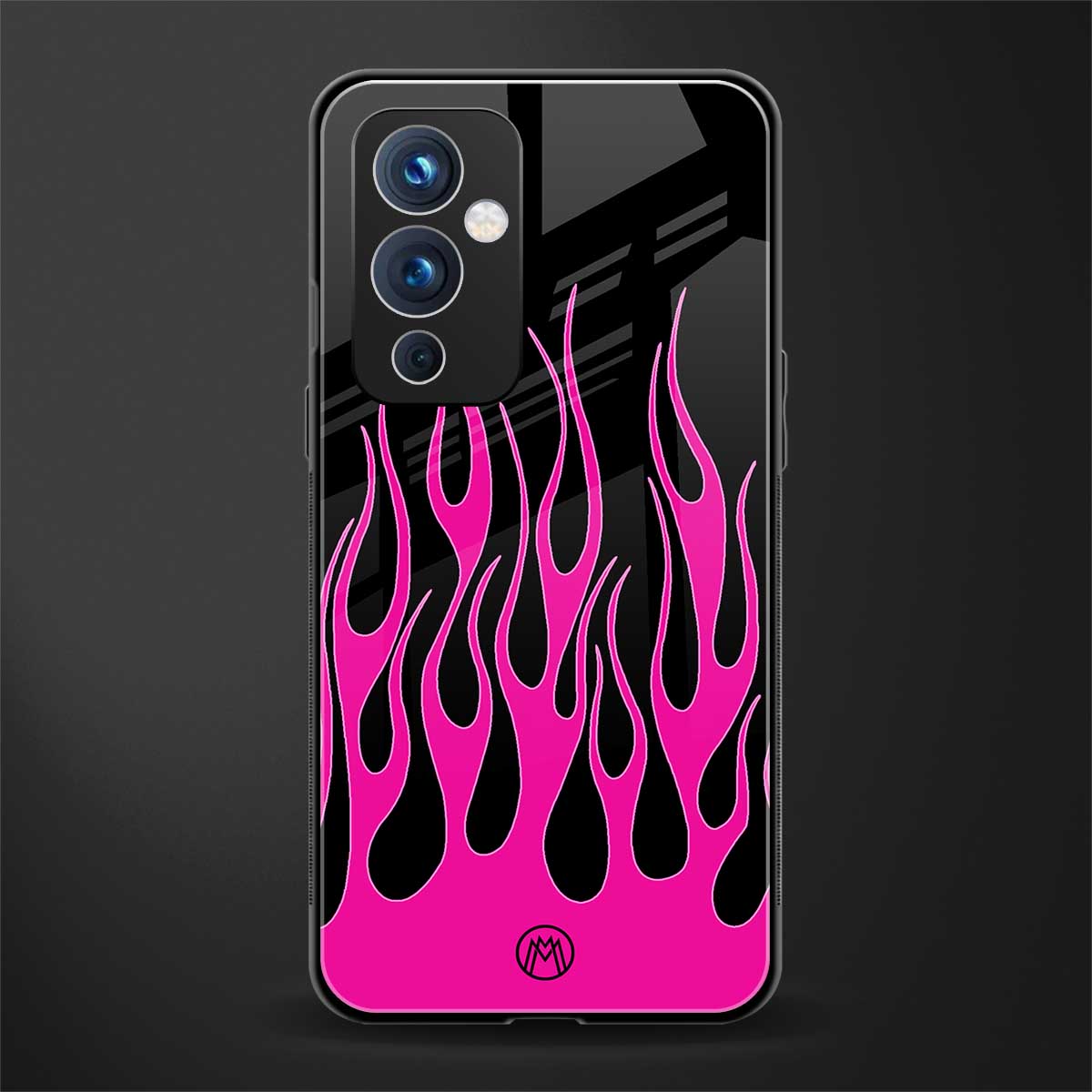 y2k black pink flames back phone cover | glass case for oneplus 9