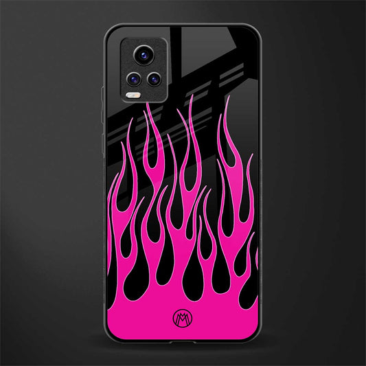y2k black pink flames back phone cover | glass case for vivo v21e 4g