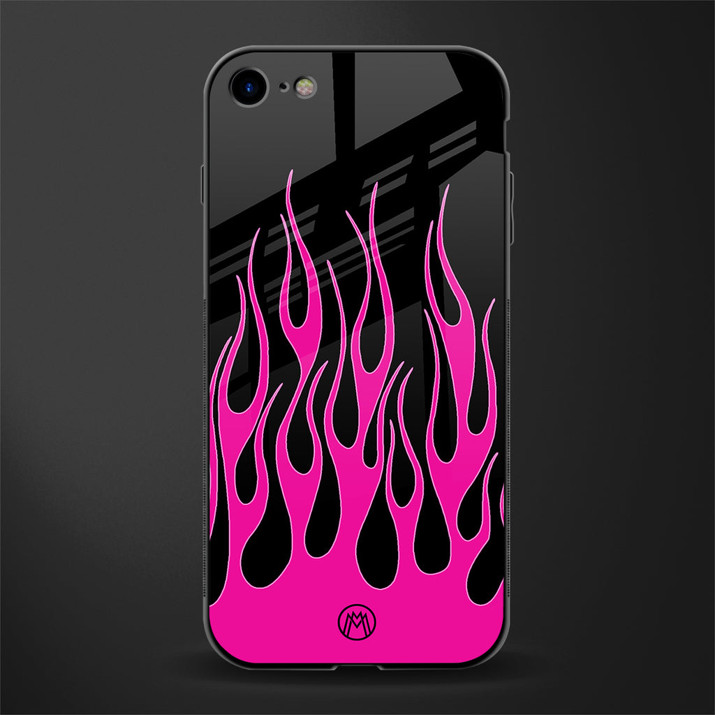 y2k black pink flames glass case for iphone 8 image