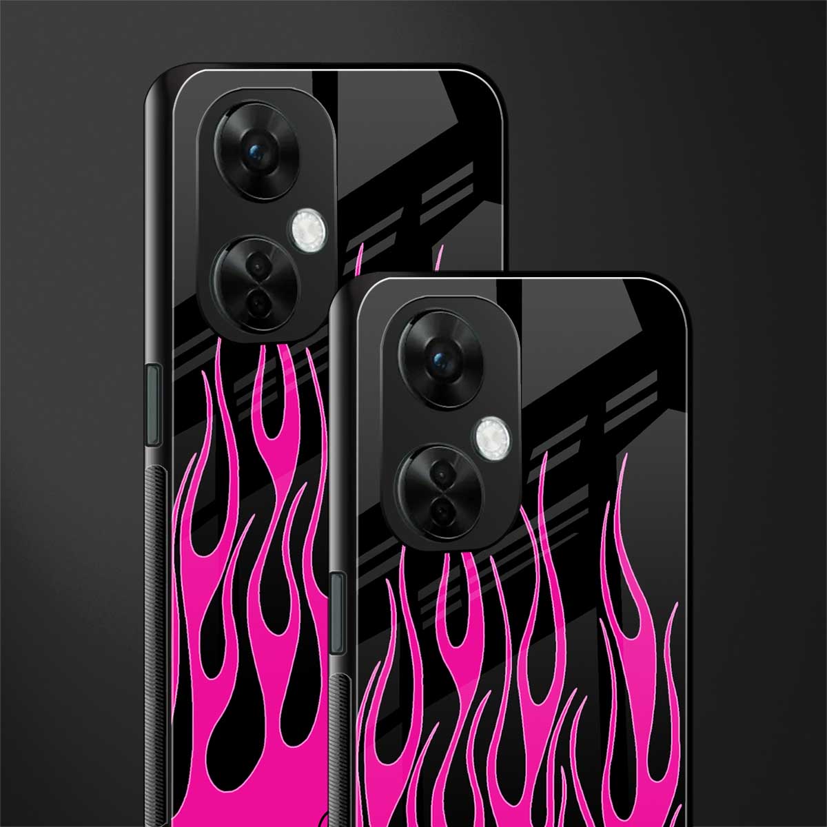 y2k black pink flames back phone cover | glass case for oneplus nord ce 3 lite
