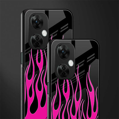 y2k black pink flames back phone cover | glass case for oneplus nord ce 3 lite