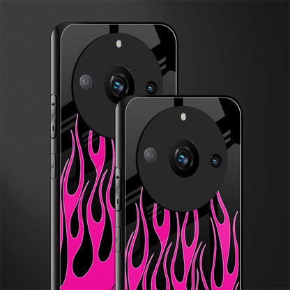 y2k black pink flames back phone cover | glass case for realme 11 pro 5g