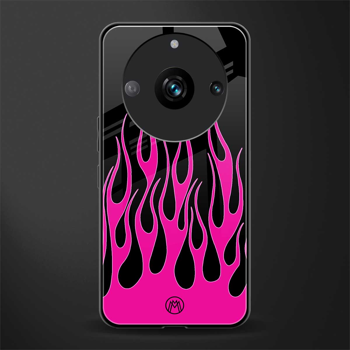 y2k black pink flames back phone cover | glass case for realme 11 pro 5g