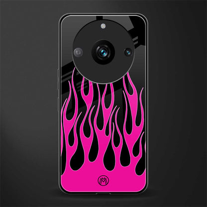y2k black pink flames back phone cover | glass case for realme 11 pro 5g