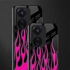 y2k black pink flames back phone cover | glass case for vivo t1 44w 4g