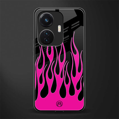 y2k black pink flames back phone cover | glass case for vivo t1 44w 4g