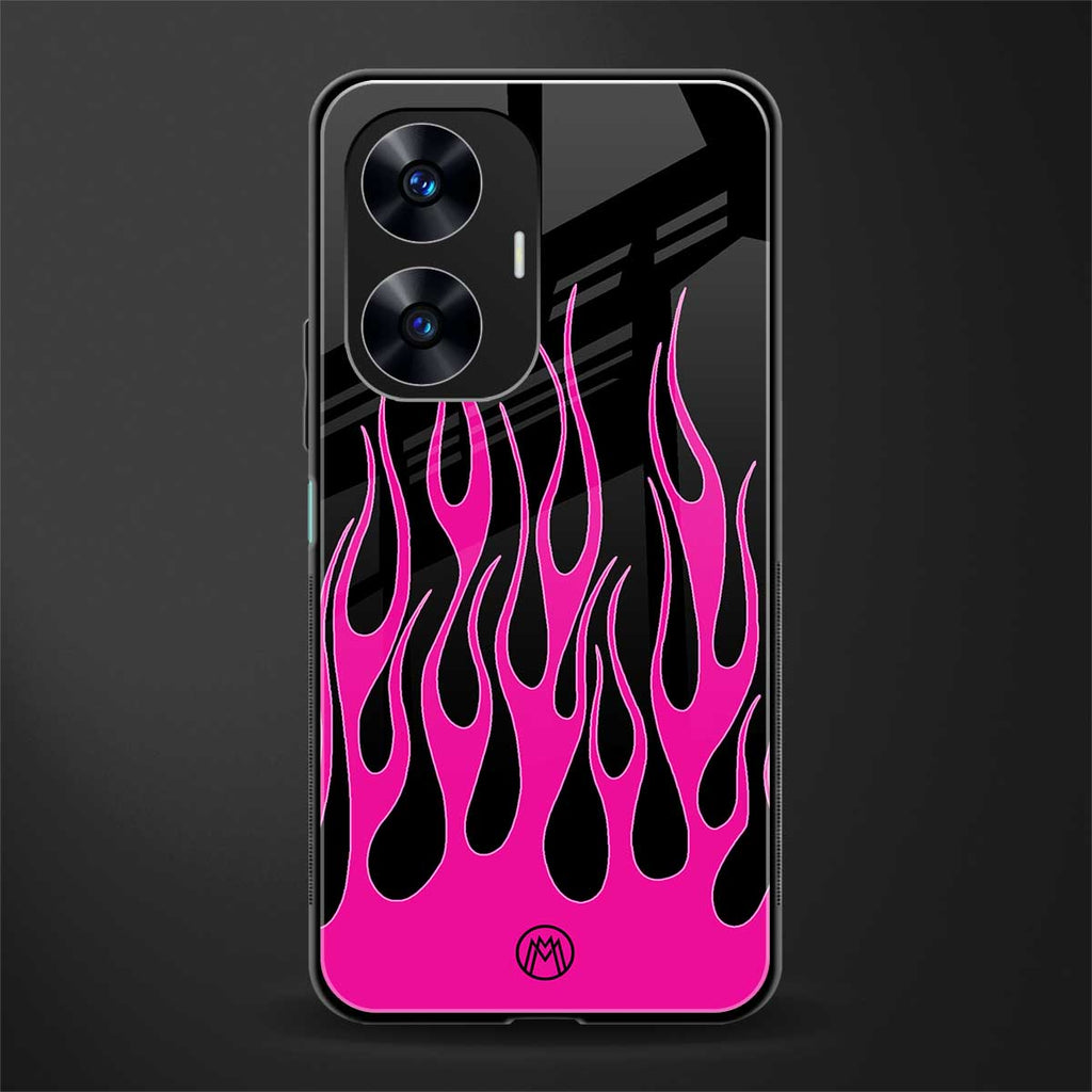 y2k black pink flames back phone cover | glass case for realme c55