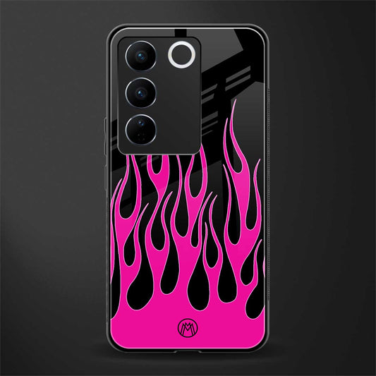 y2k black pink flames back phone cover | glass case for vivo v27 pro 5g