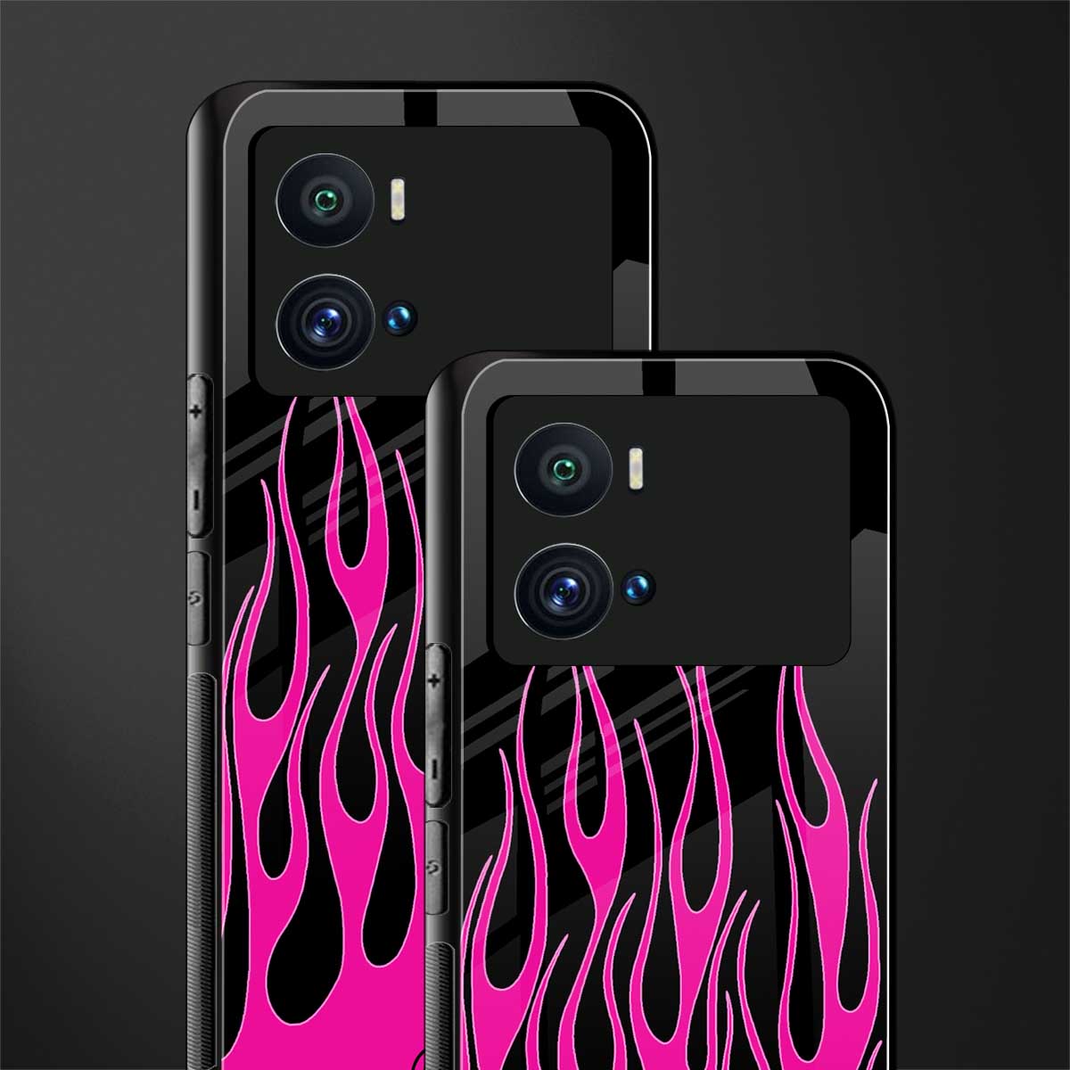 y2k black pink flames back phone cover | glass case for iQOO 9 Pro