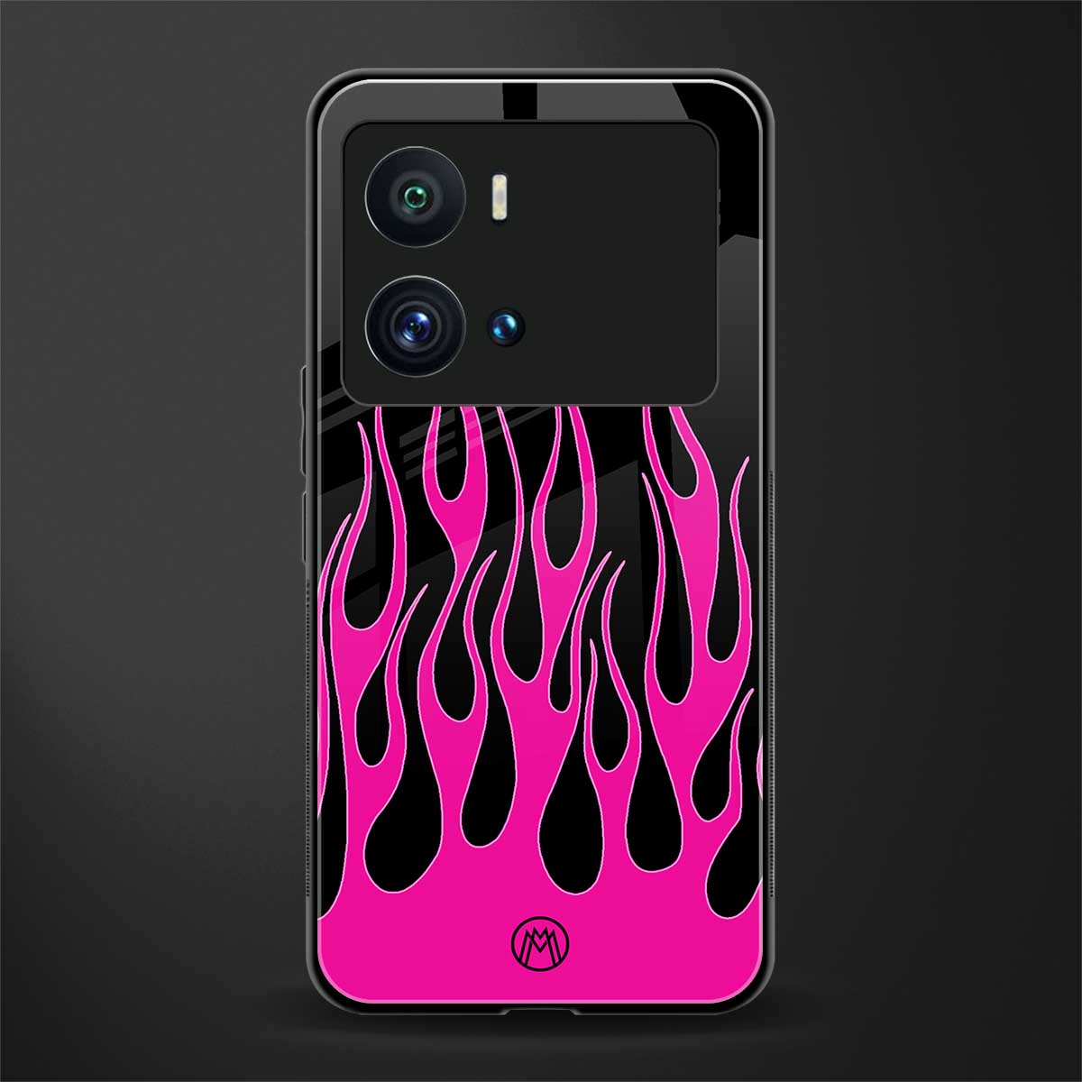 y2k black pink flames back phone cover | glass case for iQOO 9 Pro