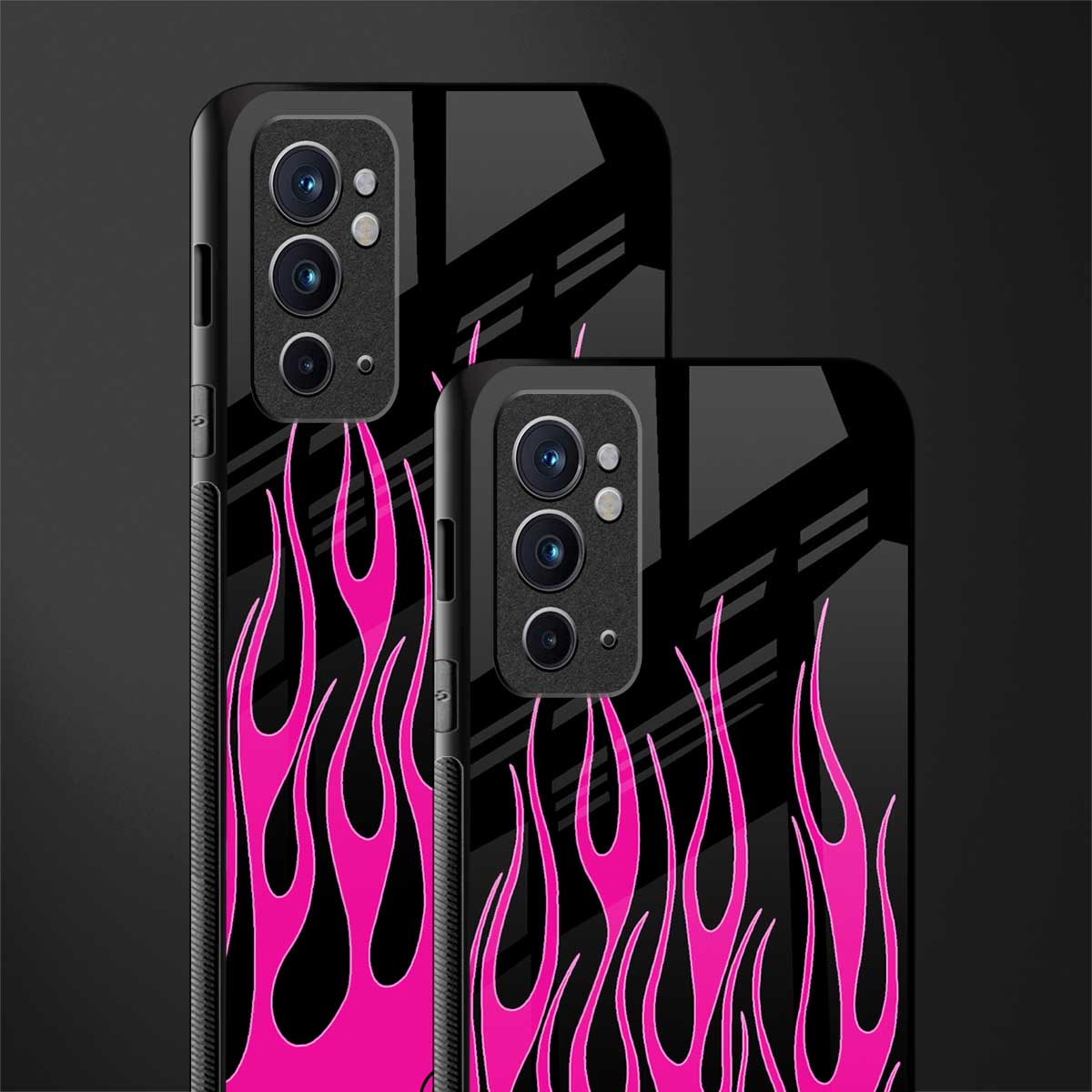 y2k black pink flames glass case for oneplus 9rt image-2