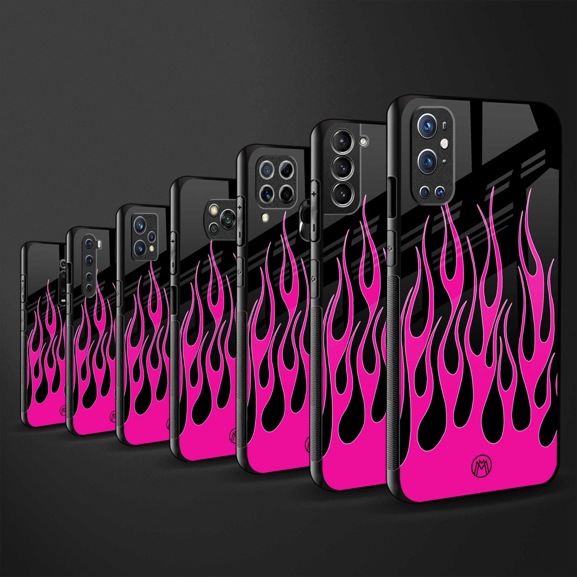 y2k black pink flames back phone cover | glass case for vivo y73