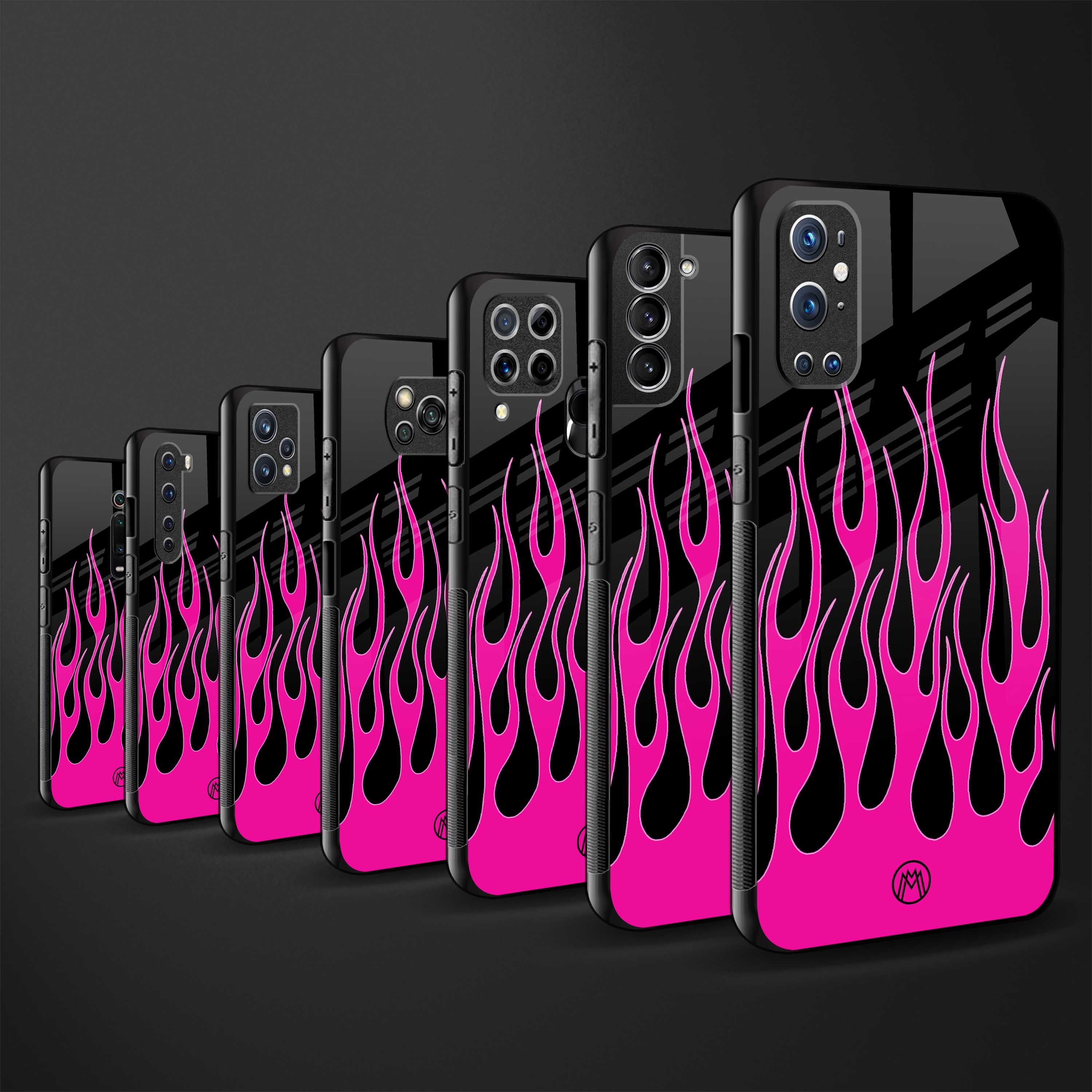 y2k black pink flames glass case for oppo a54 image-3
