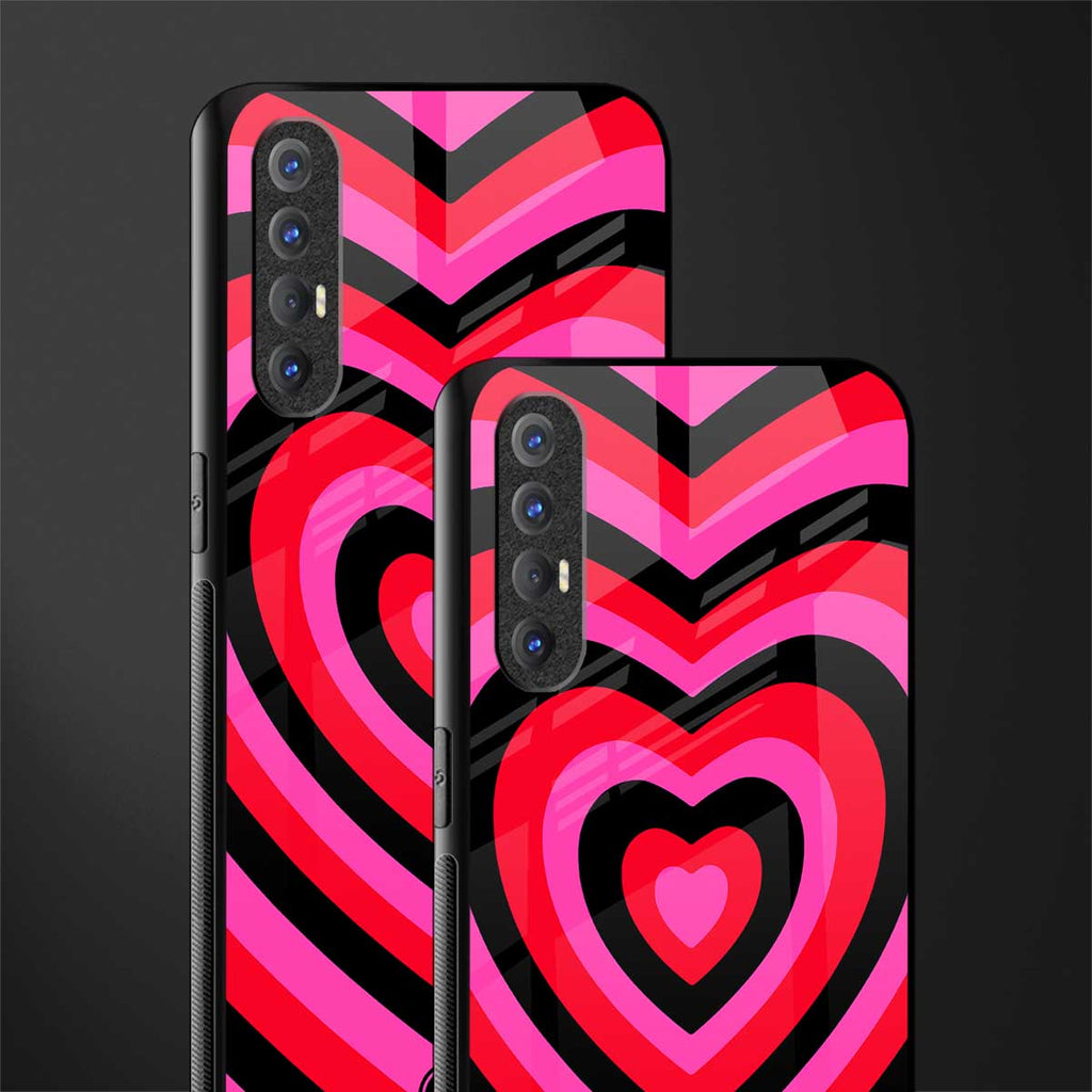 y2k black pink hearts aesthetic glass case for oppo reno 3 pro image-2