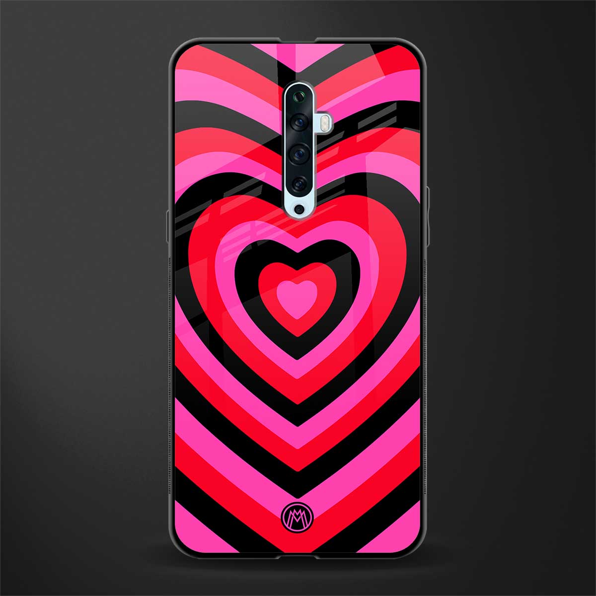 y2k black pink hearts aesthetic glass case for oppo reno 2f image