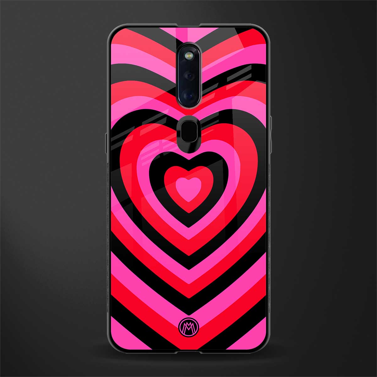 y2k black pink hearts aesthetic glass case for oppo f11 pro image