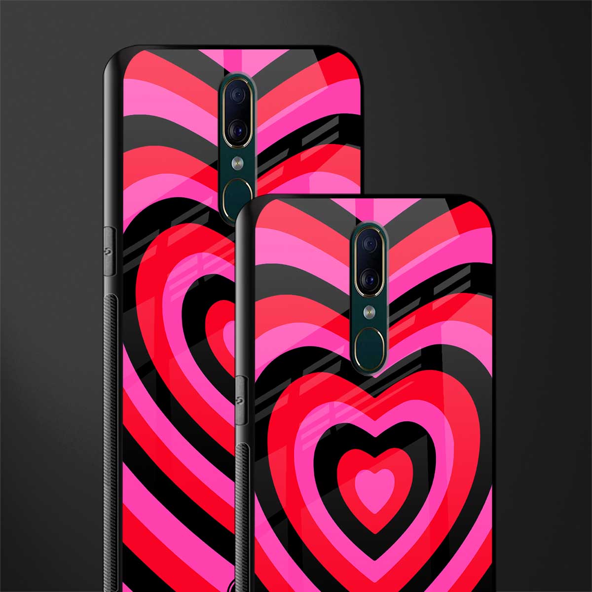 y2k black pink hearts aesthetic glass case for oppo f11 image-2