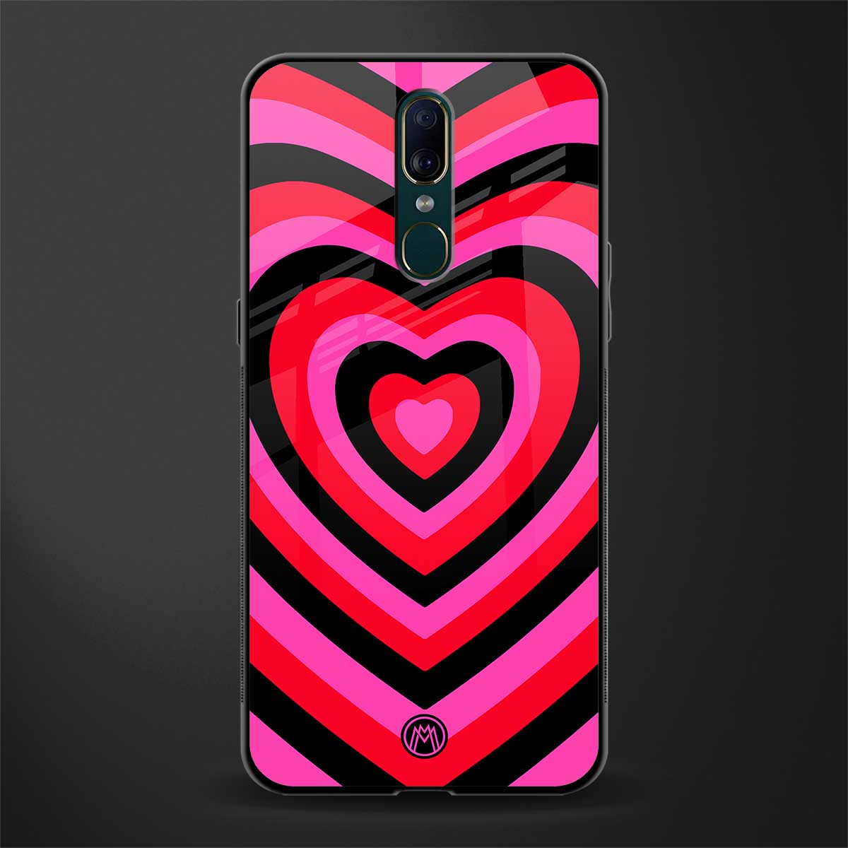 y2k black pink hearts aesthetic glass case for oppo a9 image