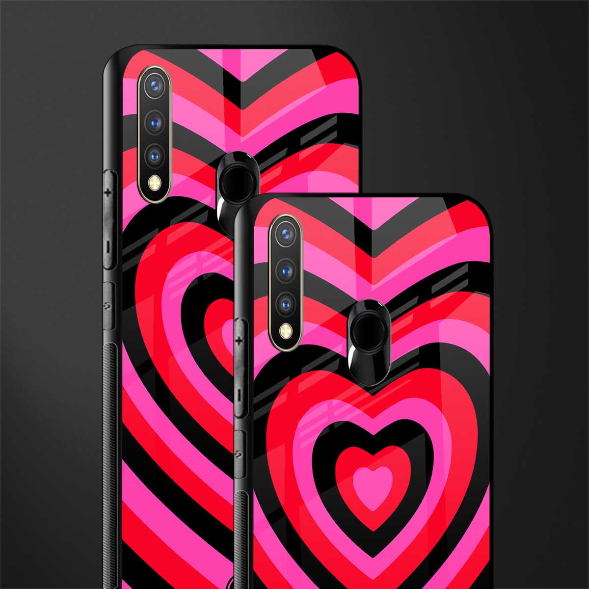 y2k black pink hearts aesthetic glass case for vivo u20 image-2