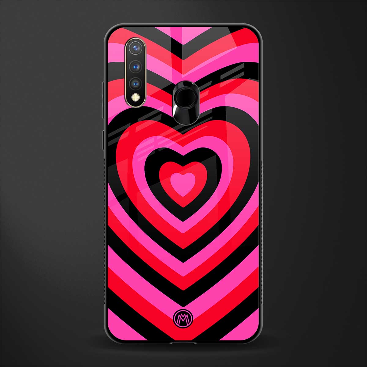 y2k black pink hearts aesthetic glass case for vivo u20 image