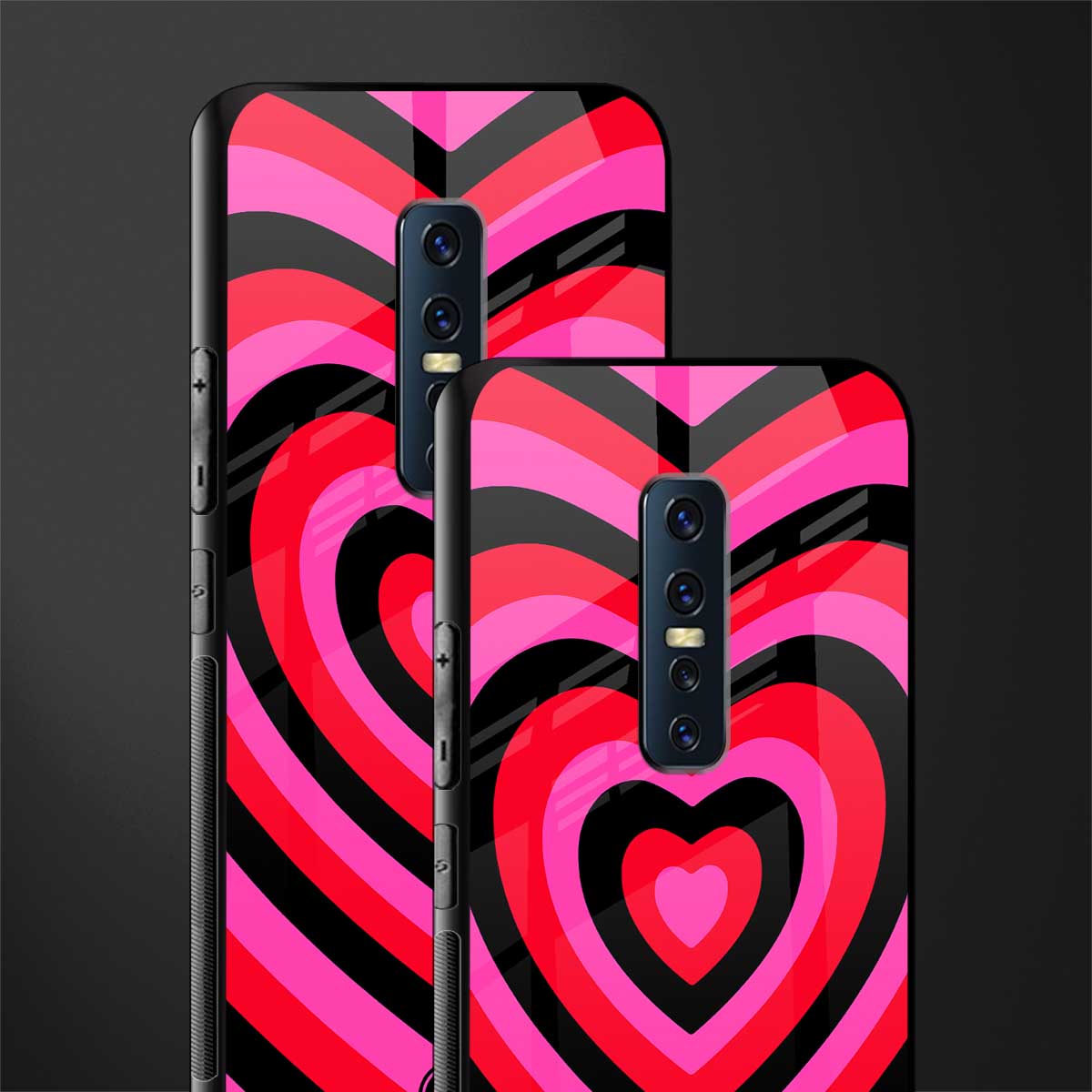 y2k black pink hearts aesthetic glass case for vivo v17 pro image-2
