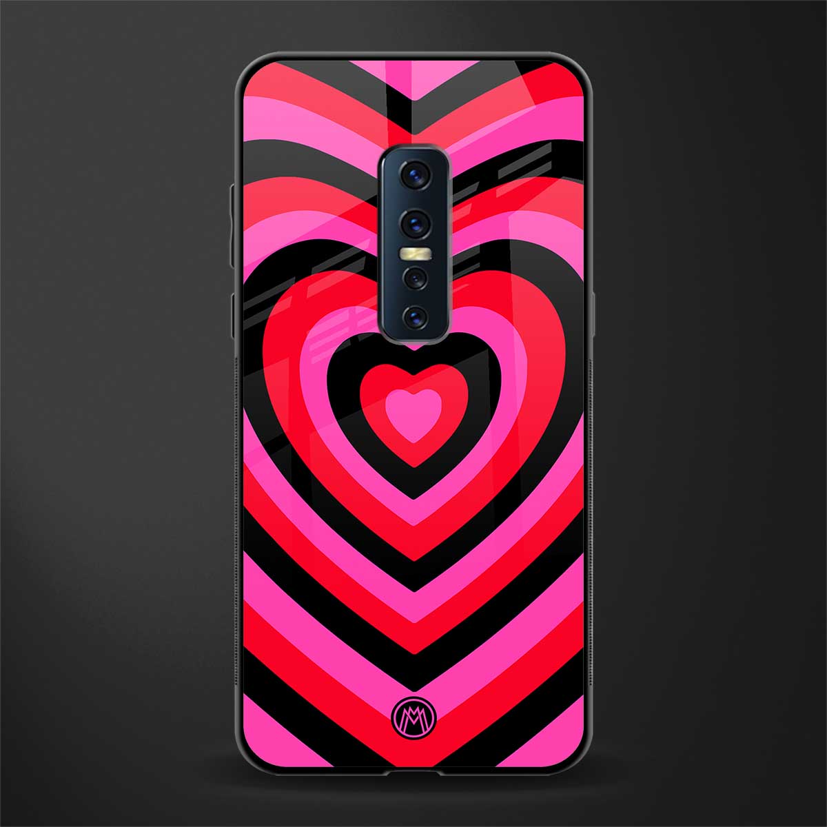 y2k black pink hearts aesthetic glass case for vivo v17 pro image