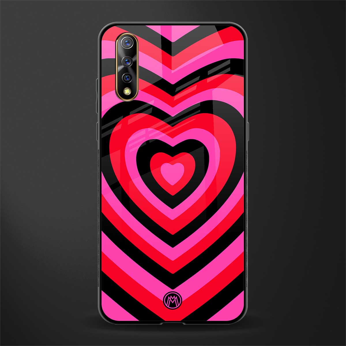 y2k black pink hearts aesthetic glass case for vivo s1 image