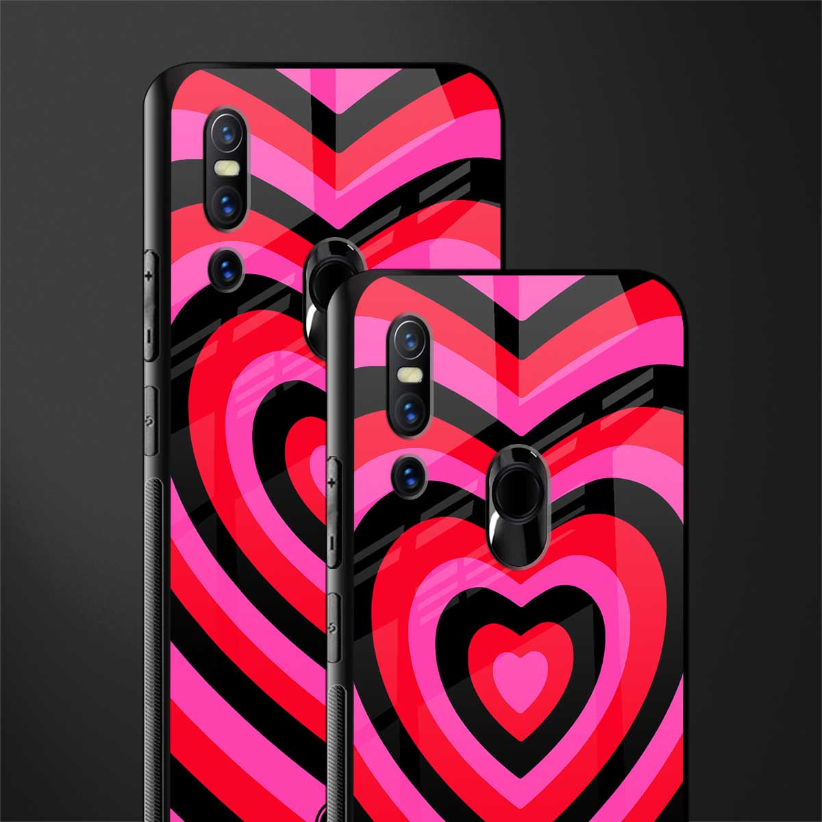 y2k black pink hearts aesthetic glass case for vivo v15 image-2