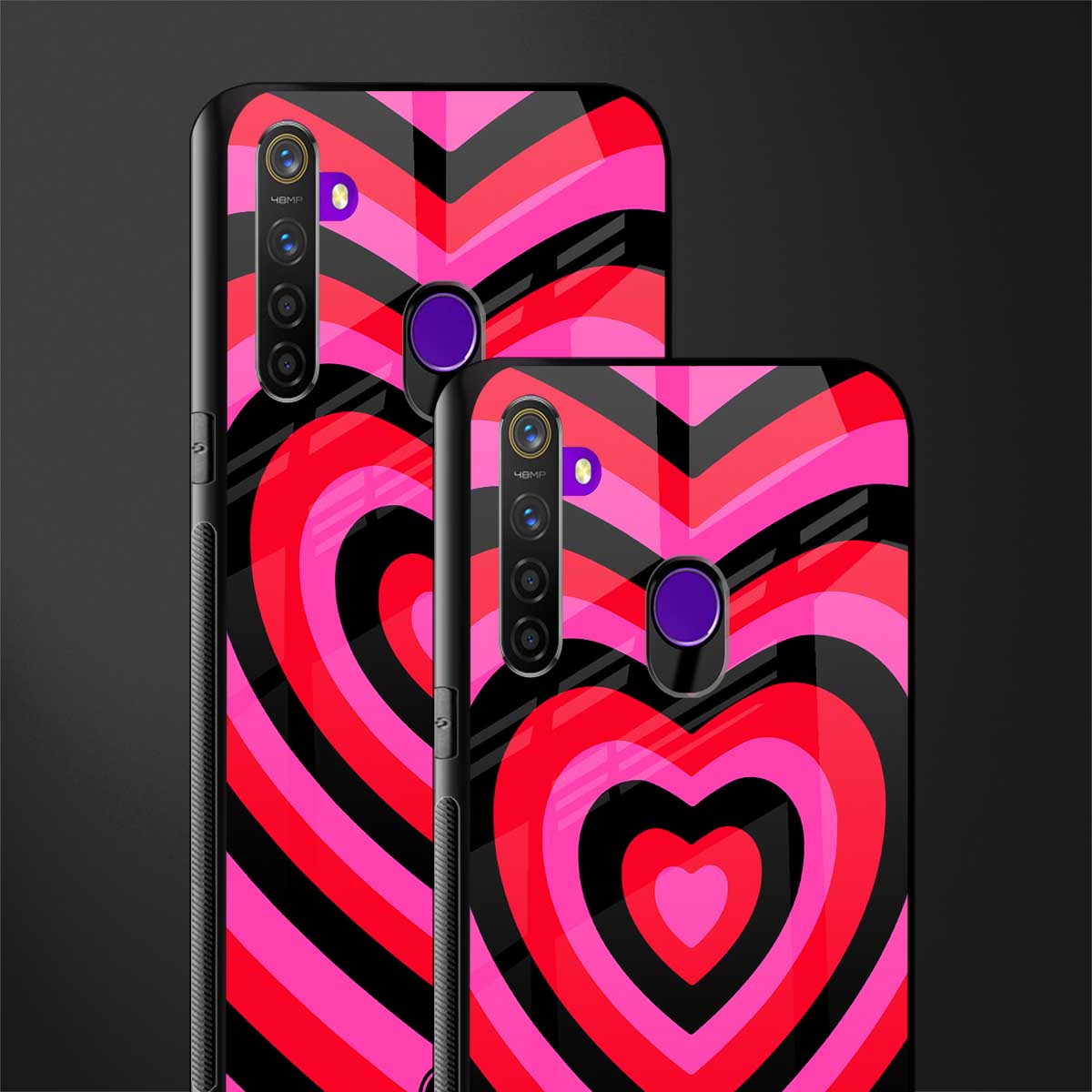 y2k black pink hearts aesthetic glass case for realme 5s image-2