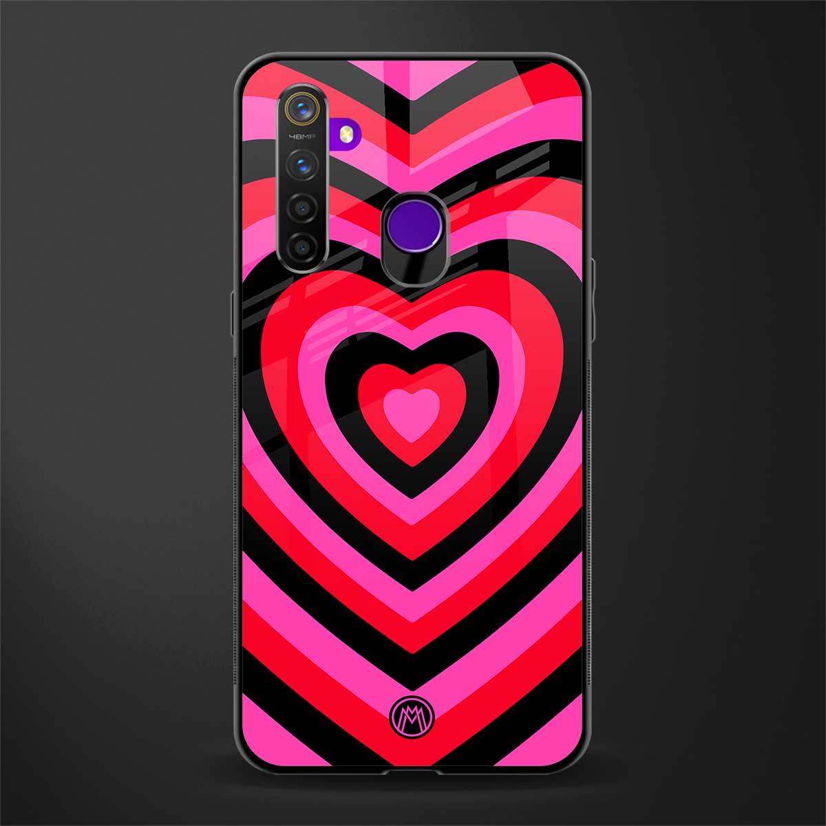 y2k black pink hearts aesthetic glass case for realme 5i image