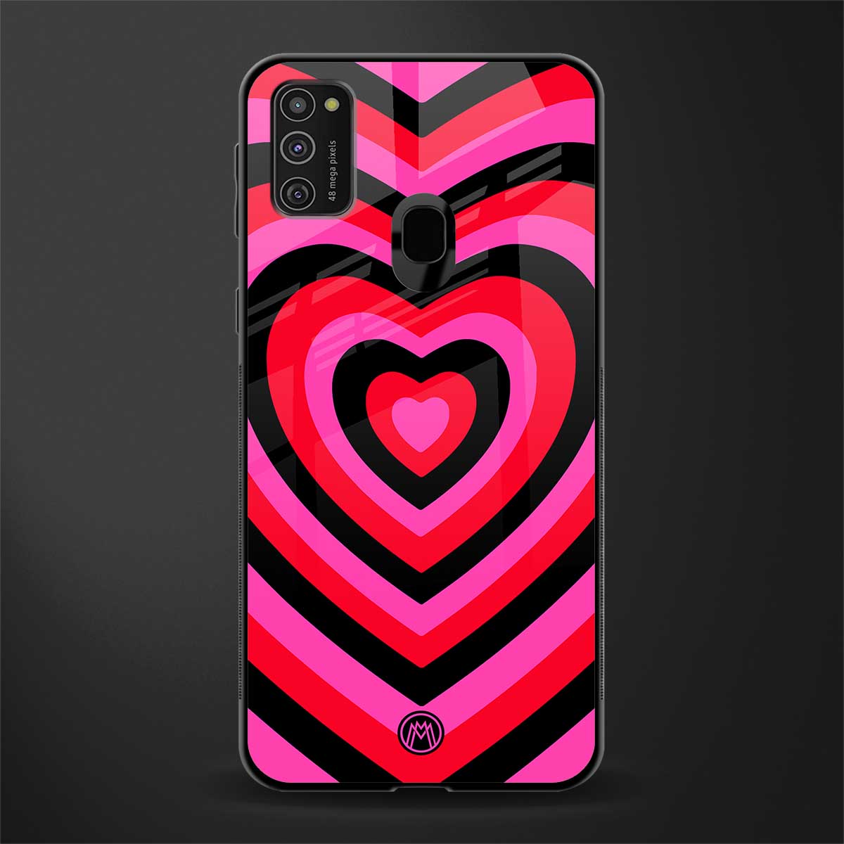 y2k black pink hearts aesthetic glass case for samsung galaxy m21 image