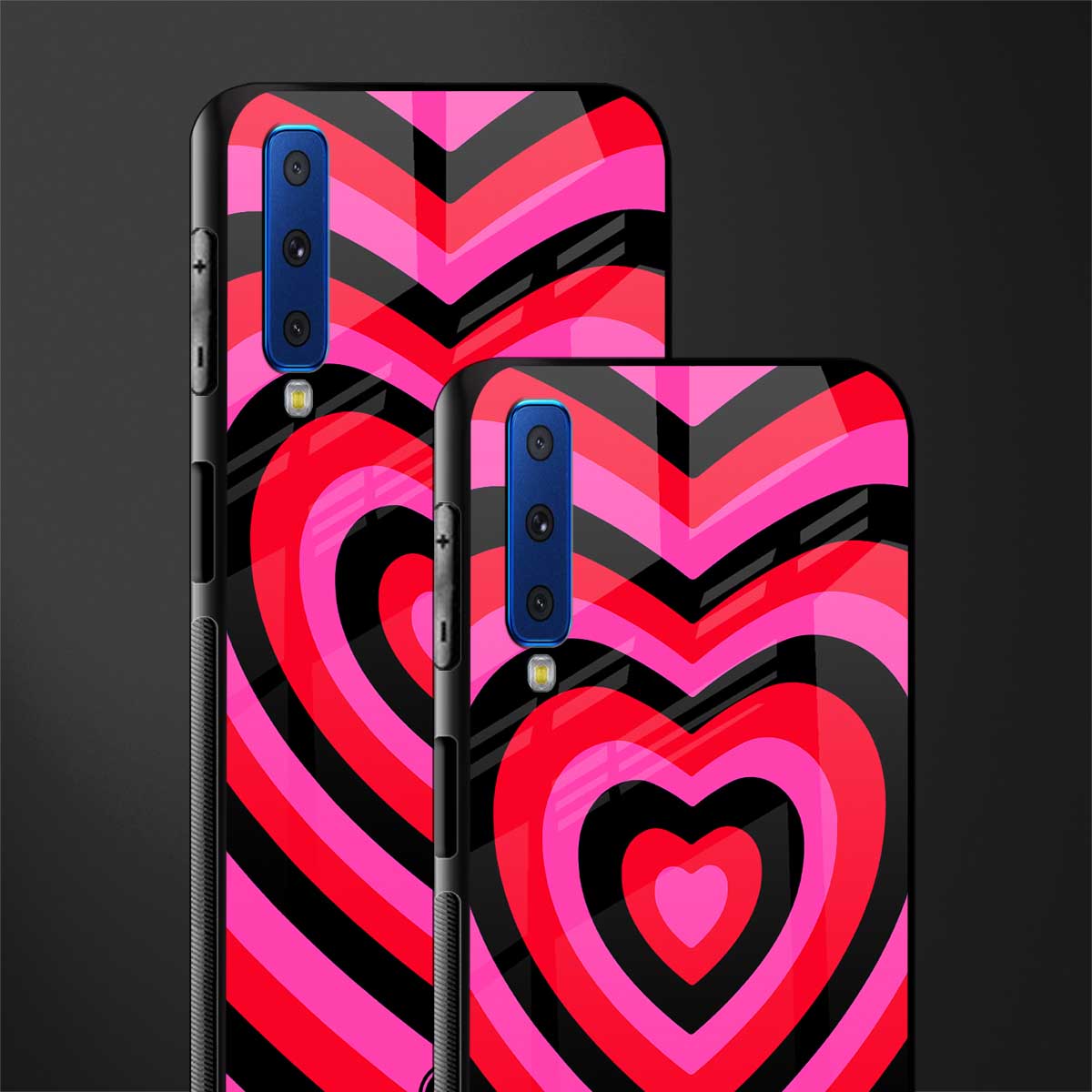 y2k black pink hearts aesthetic glass case for samsung galaxy a7 2018 image-2