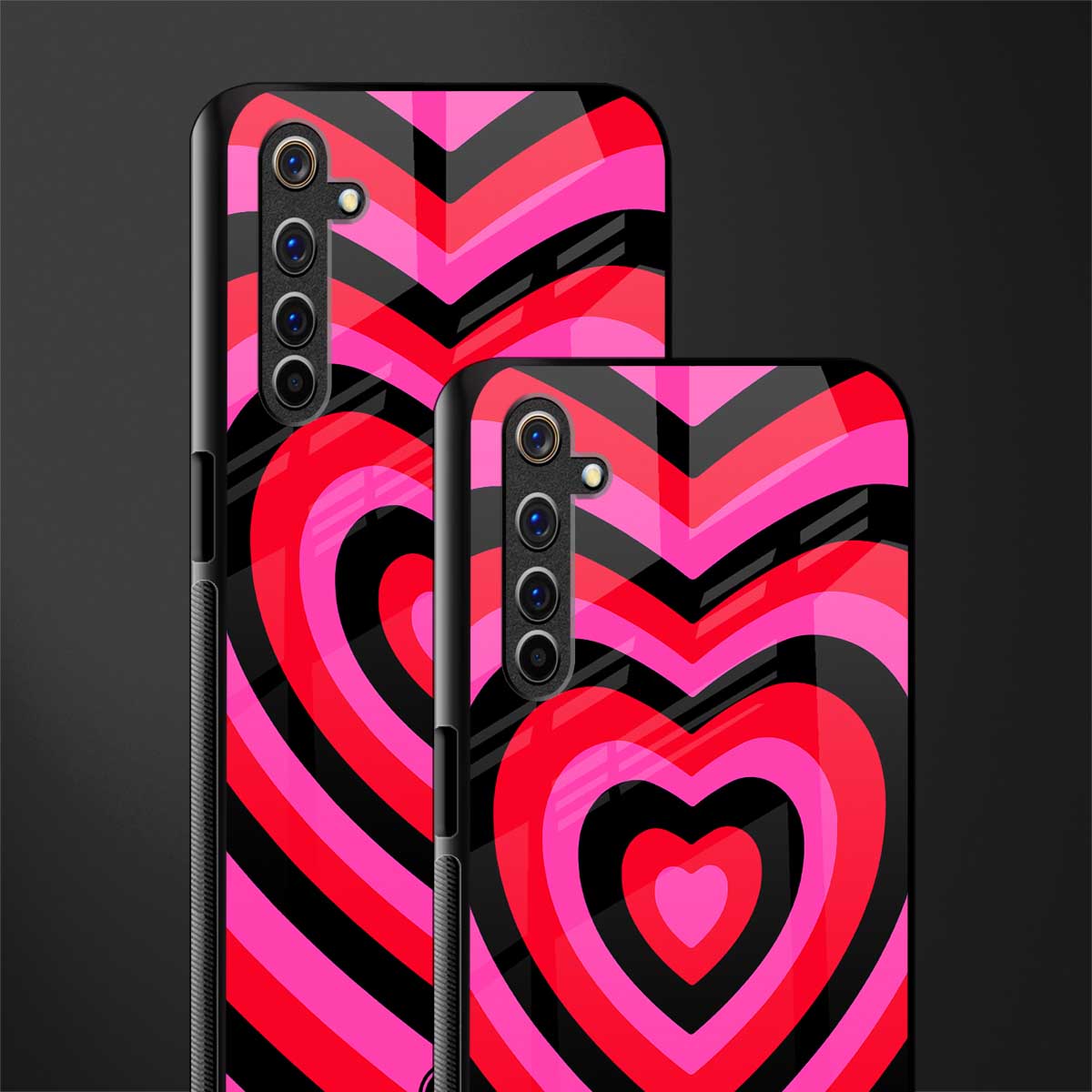 y2k black pink hearts aesthetic glass case for realme 6i image-2