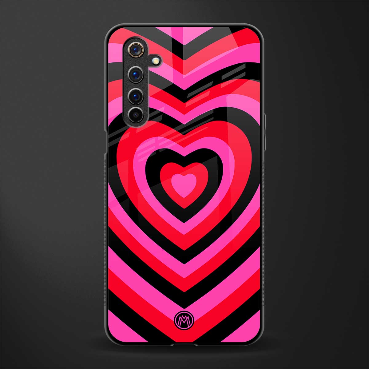 y2k black pink hearts aesthetic glass case for realme 6 image