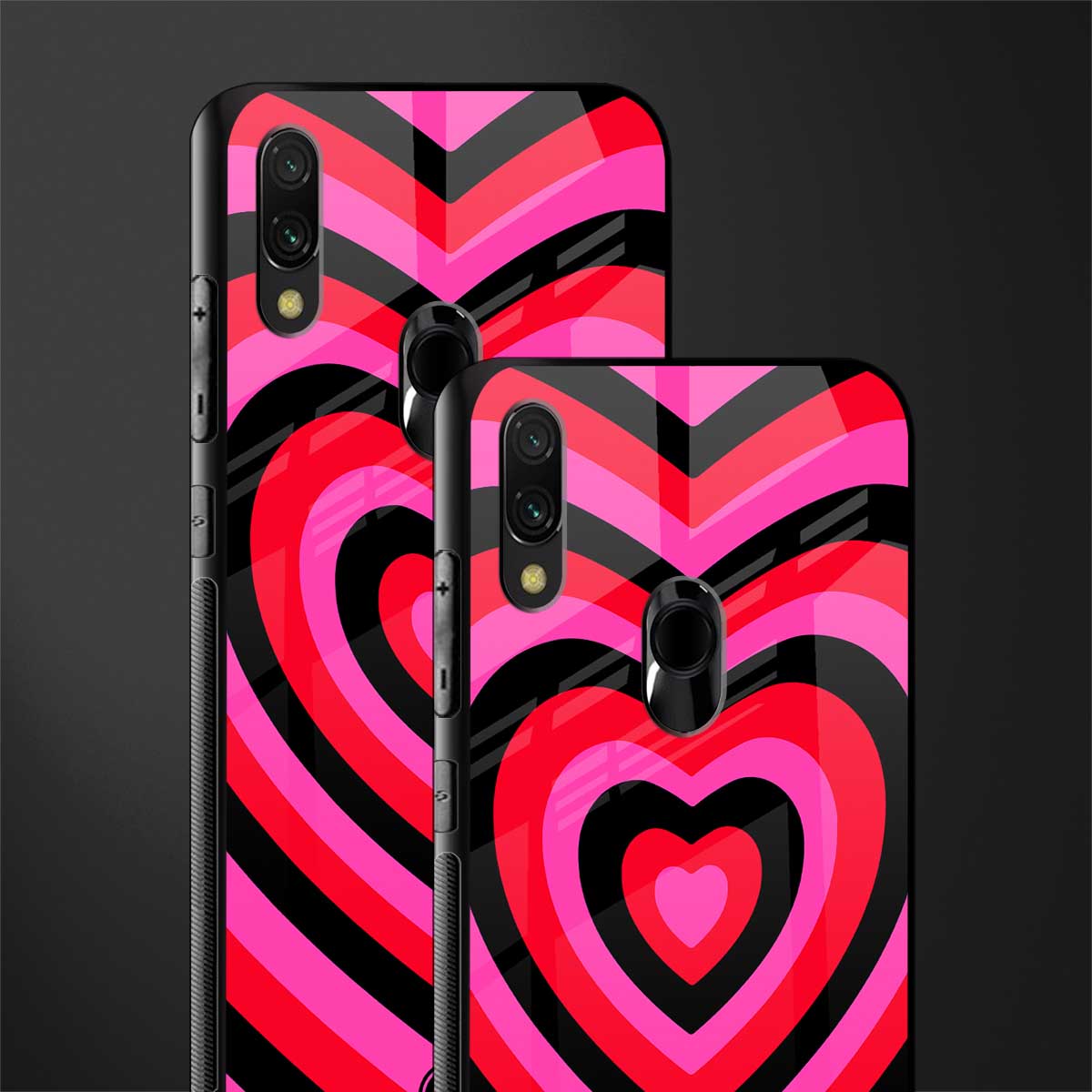 y2k black pink hearts aesthetic glass case for redmi note 7s image-2