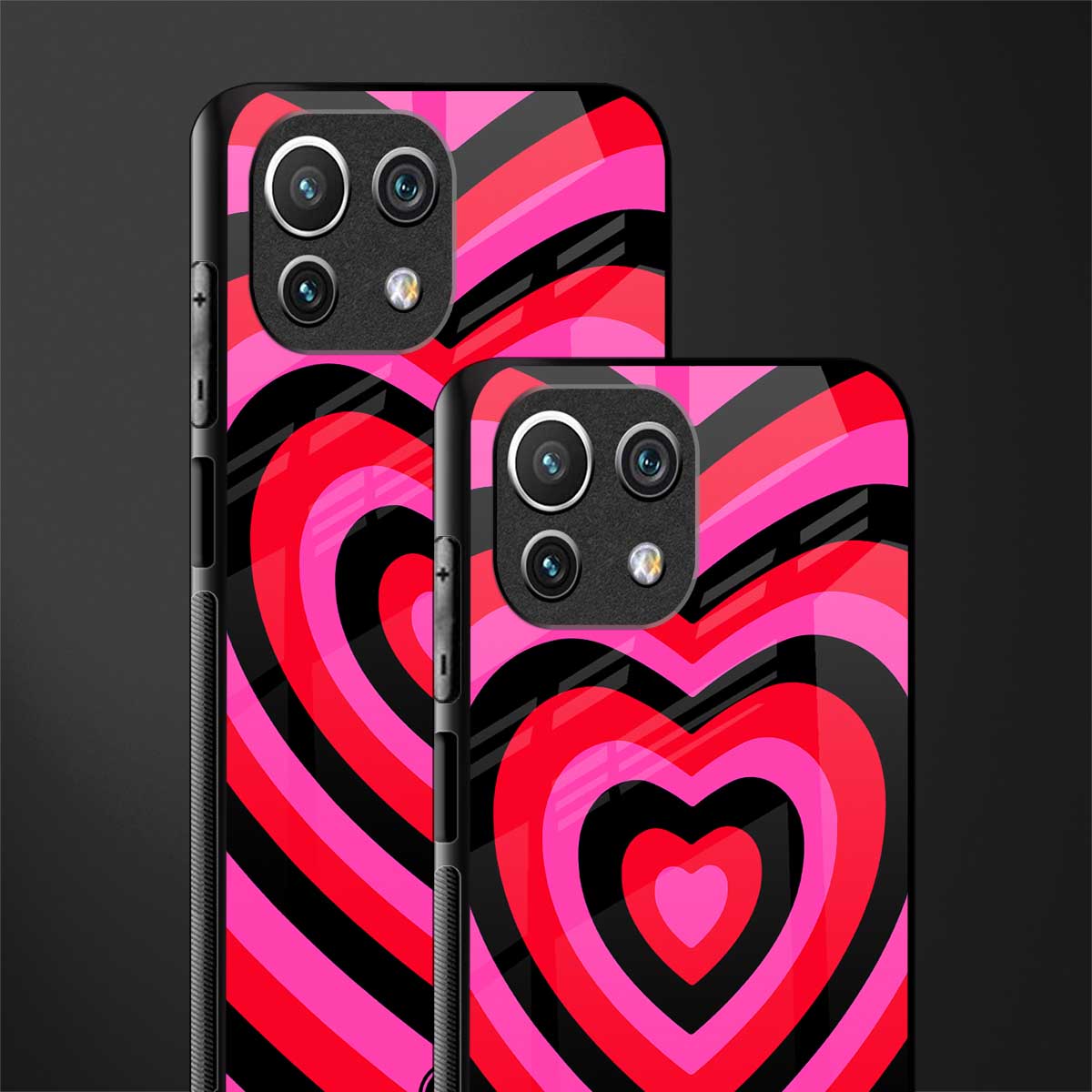 y2k black pink hearts aesthetic glass case for mi 11 lite image-2