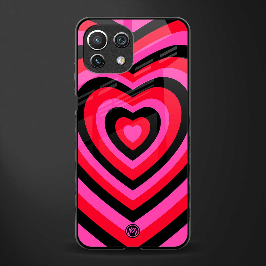 y2k black pink hearts aesthetic glass case for mi 11 lite image